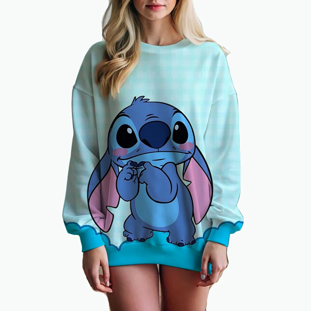 Women's Fashion Hoodie Disney Stitch print Fashion Autumn Daily Long Sleeve Round Neck Loose Pullover Cartoon Boho Style Sweatsh