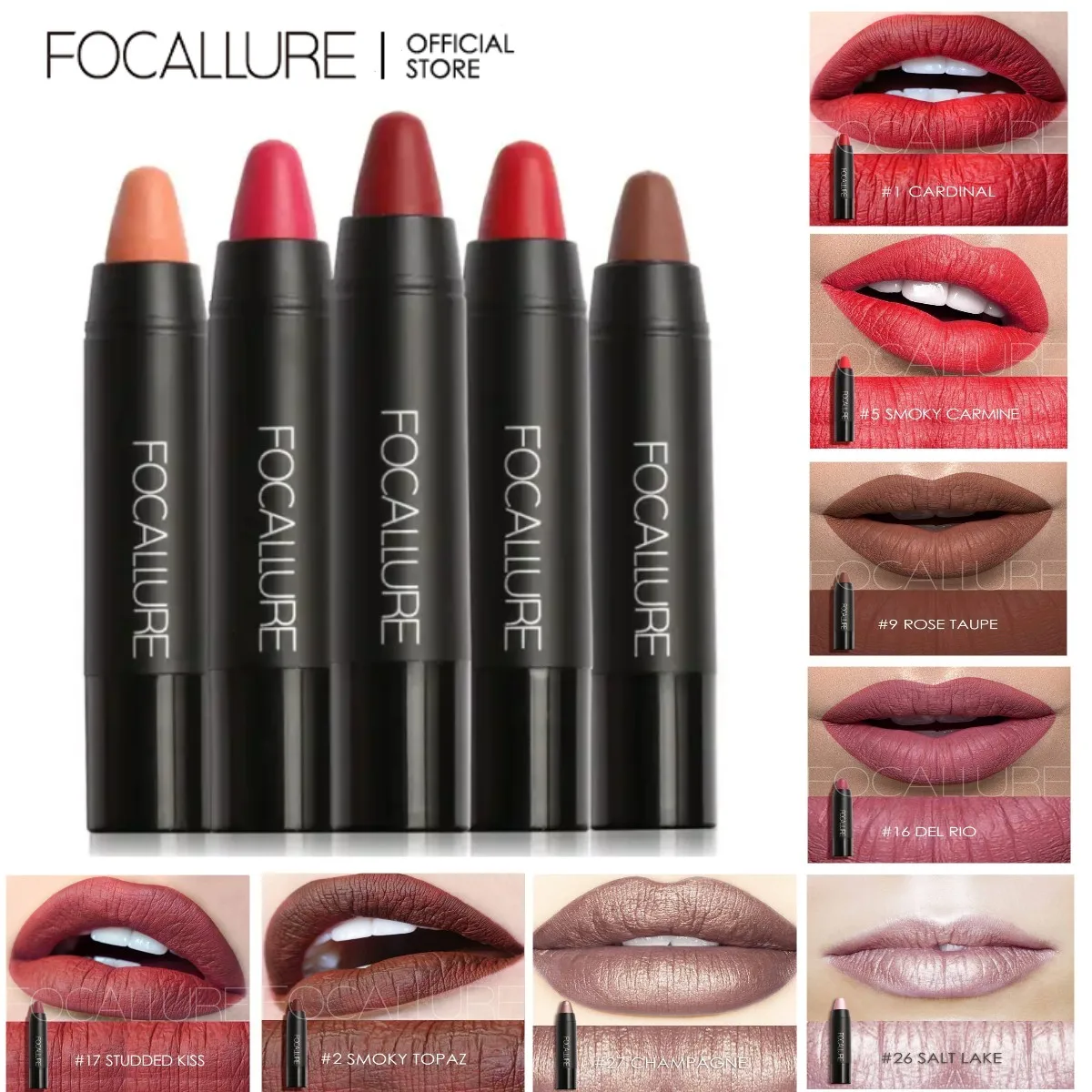 

FOCALLURE Matte Lipstick Pencil Waterproof Long Lasting Lip Balm 31 Colors Velvet Lip Liner Pen Lips Makeup Women Cosmetics