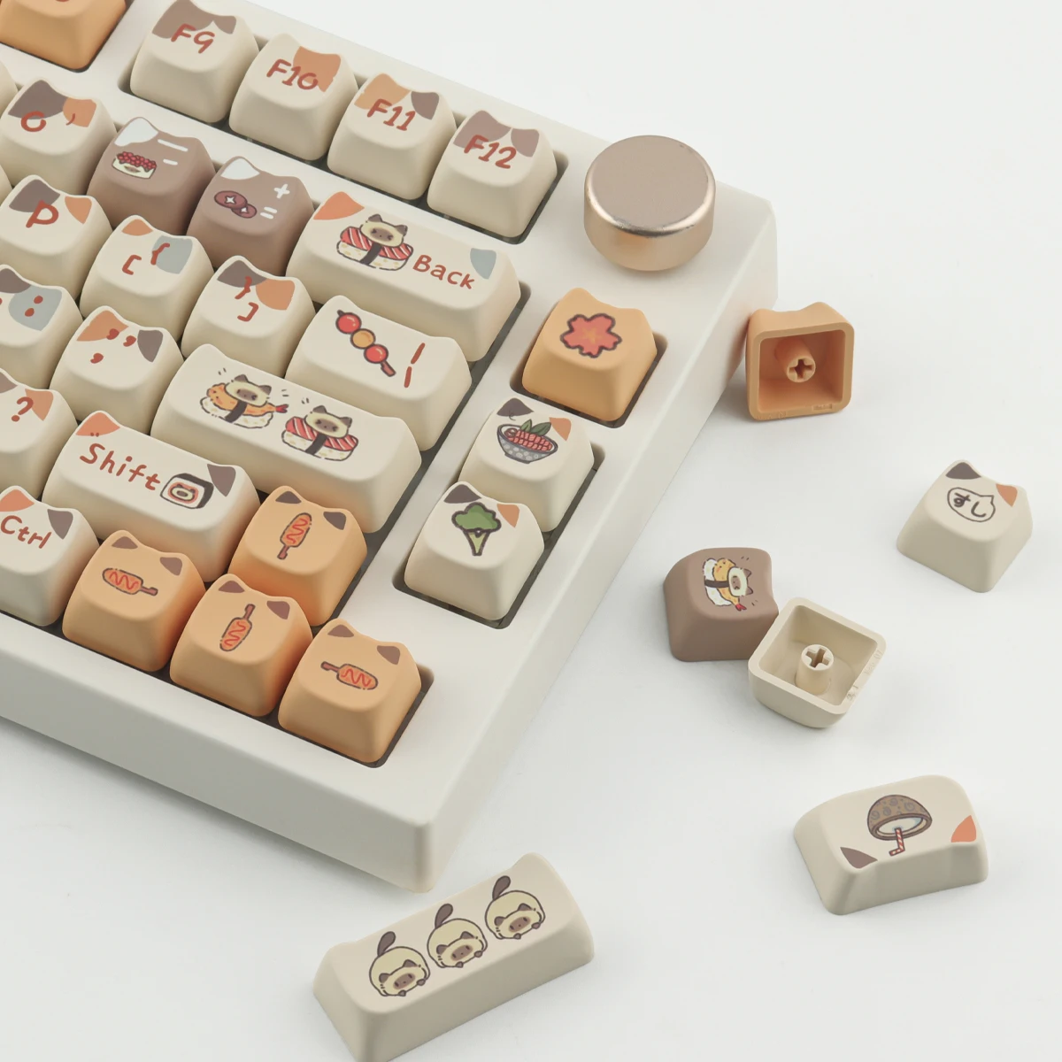 Sushi Siamese Cat Theme Keycaps Set PBT Sublimation MAO Profile Keycaps 144 keys for Mechanical Keyboard Accessories Cute Keyboa