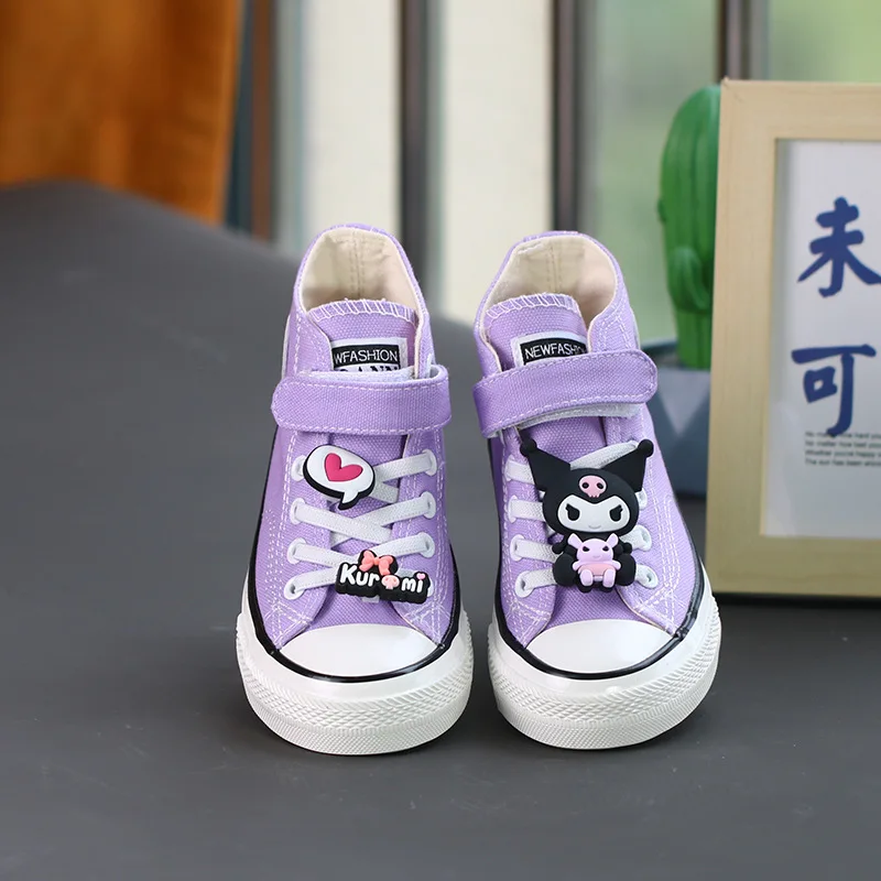 Kuromi Hello Kitty Anime Kawaii Sanrio Princess Shoes Fashion Cute Cartoon My Melody bambini Casual Board scarpe di tela regalo per bambini