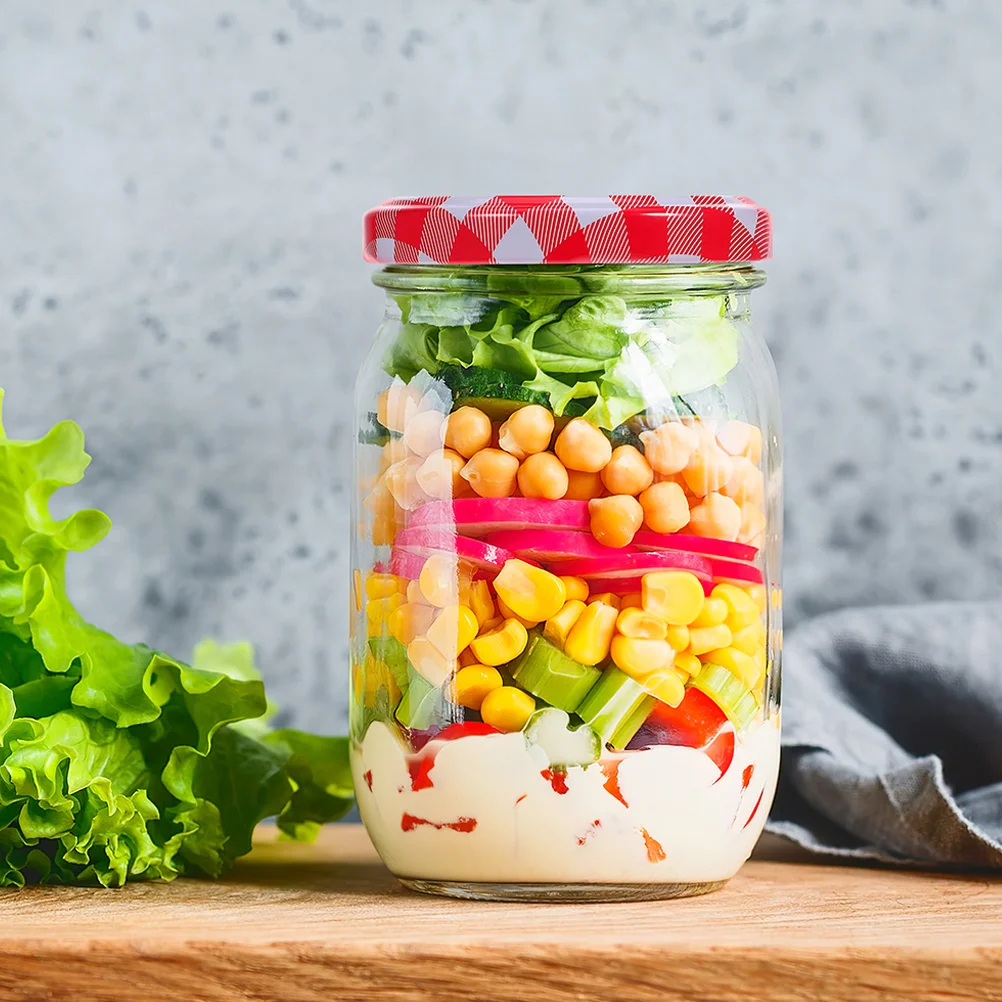 

10pcs Bottle Cap Accessories Checkered Metal Split Lids For Jam Jelly Honey Pickle Chutney Canning Jars Wide Mouth Reusable Leak