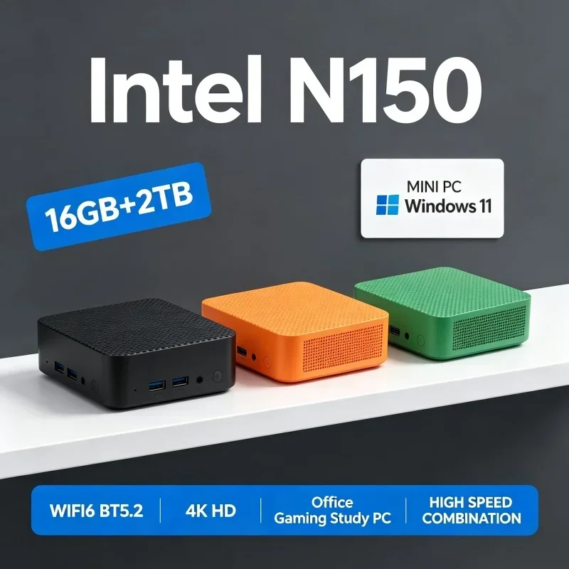 Compact Mini PC Intel N150 CPU Windows 11 16GB RAM 1TB‑2TB SSD WiFi6 BT5.2 Portable Desktop Computer for Office Household Work