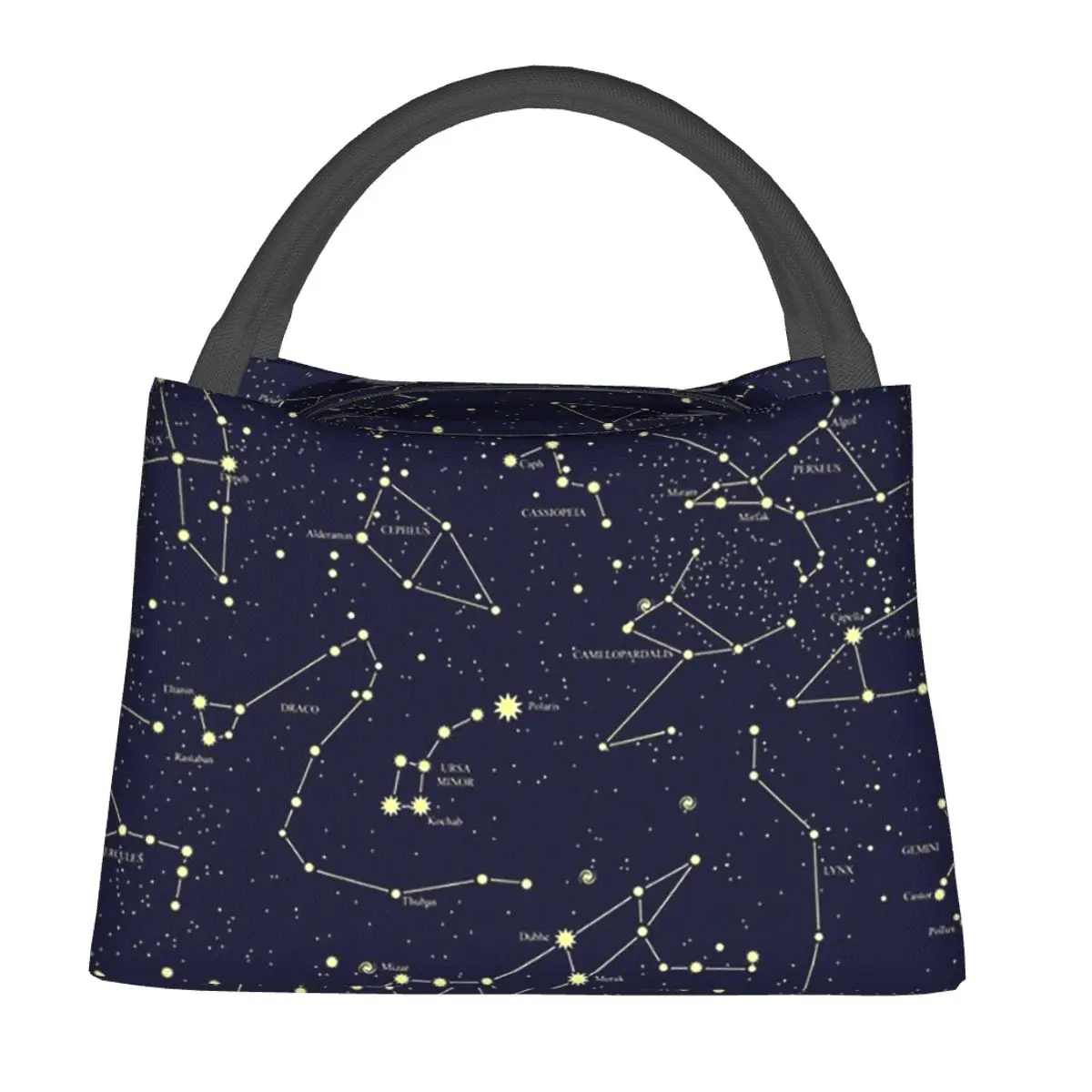 Night Sky Golden Celestial Stars Zodiac Constellations Lunch Bags Bento Box Lunch Tote Picnic Bags Thermal Bag for Woman Travel