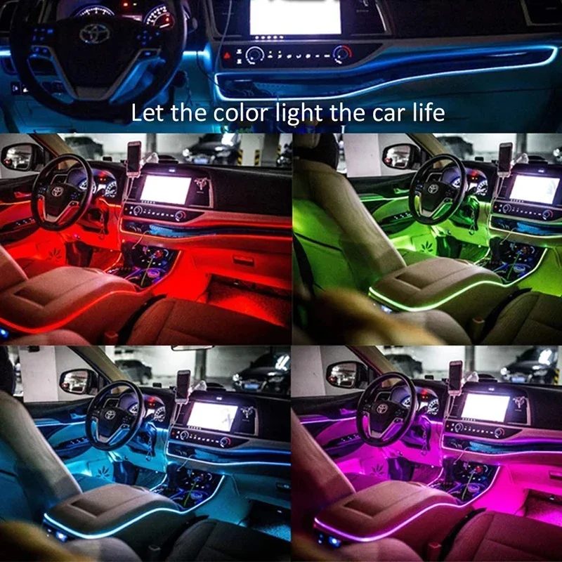 Wnętrze samochodu Led Neon Strip Lampa dekoracyjna 1/2/3/5m Atmosfera Zimne światło Automatyczne oświetlenie Ambient Lights Okablowanie samochodu Pasek neonowy