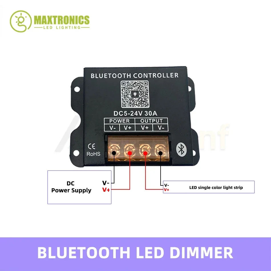 DC5-24V Smart LED Bluetooth Controller 30A Dimmer with RF 25-Key Wireless Remote for 5050 2835 Single Color LED Strip Light Tape