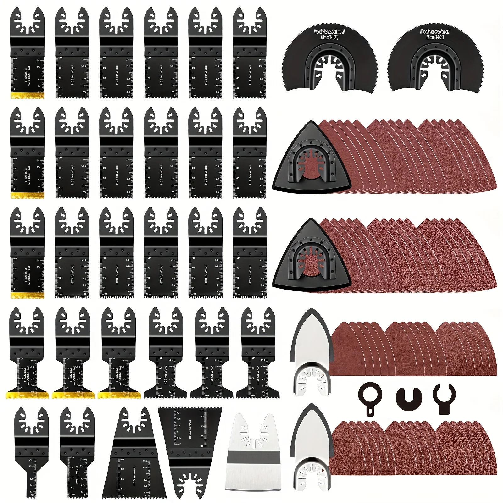 

98pcs Multitool Blade Kits Cutting And Sandpaper Oscillating Tool Accessories Universal Oscillating Saw Blades with Storage Bag Compatible with All Models