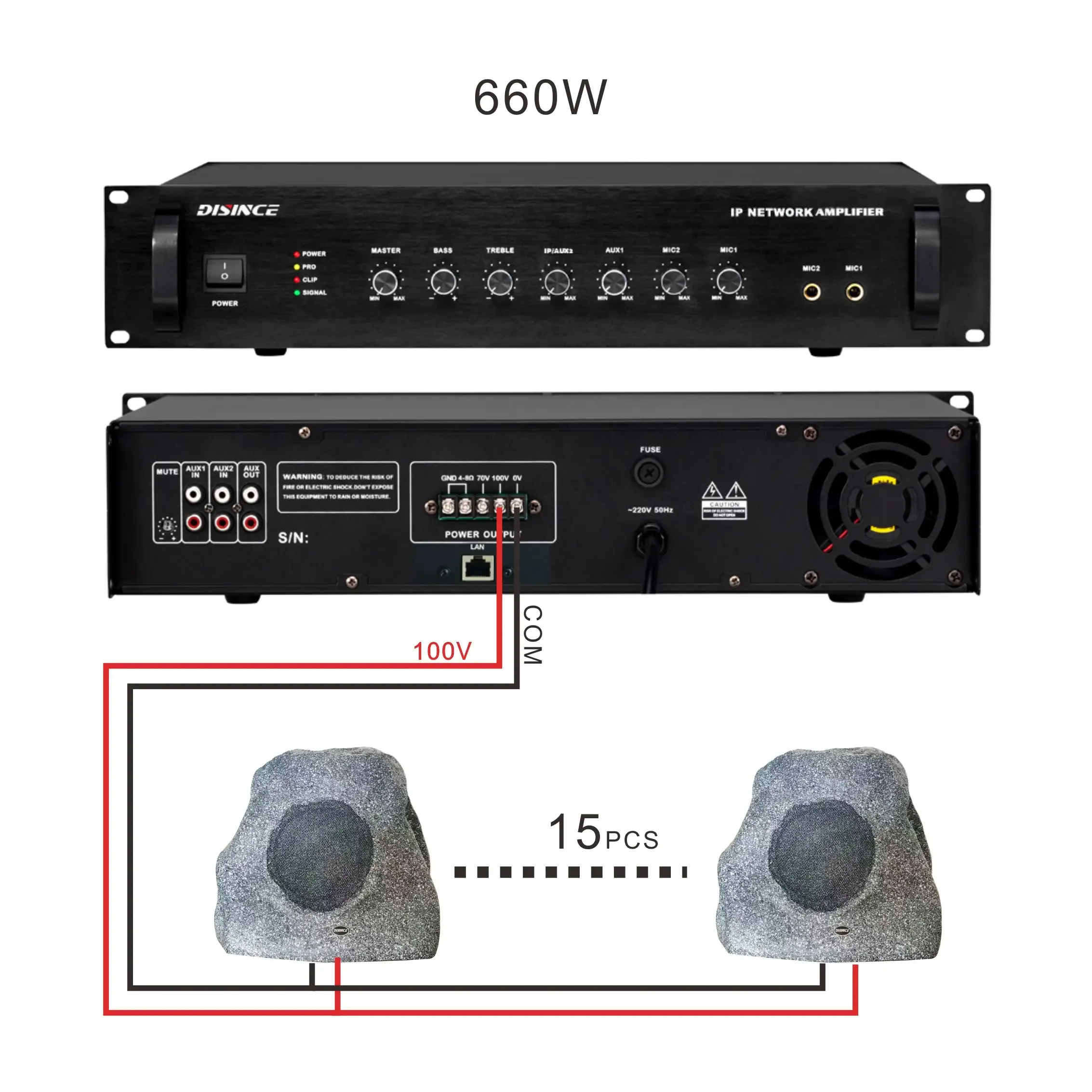 660W SIP Amplifier 100V Output ONVIF RTSP Push Pull Audio Stream for School PA System with Free API