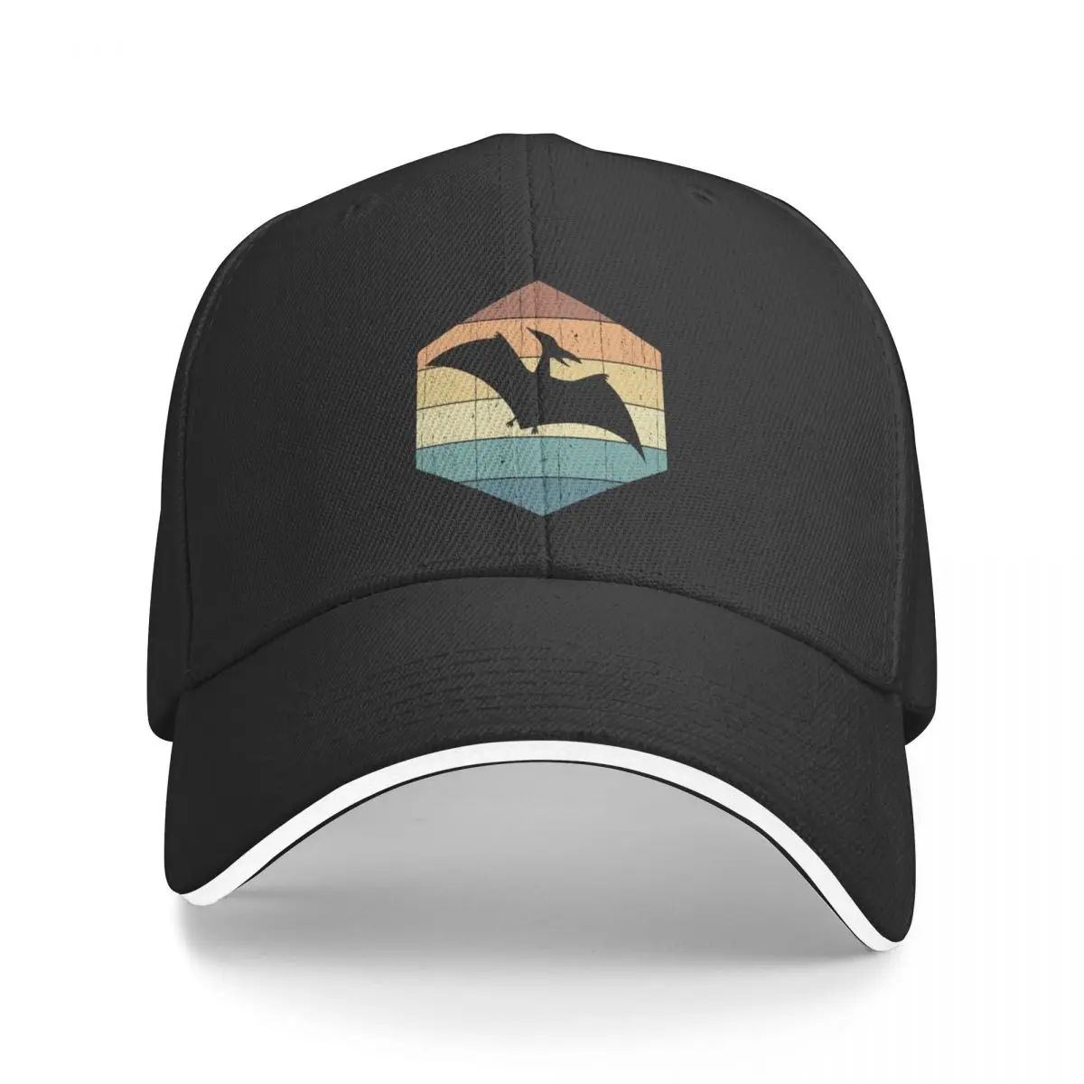 Pterodactyl Dinosaur Silhouette on a retro vintage sunset hexagon Baseball Cap Anime Hat Fishing cap Baseball For Men Women's