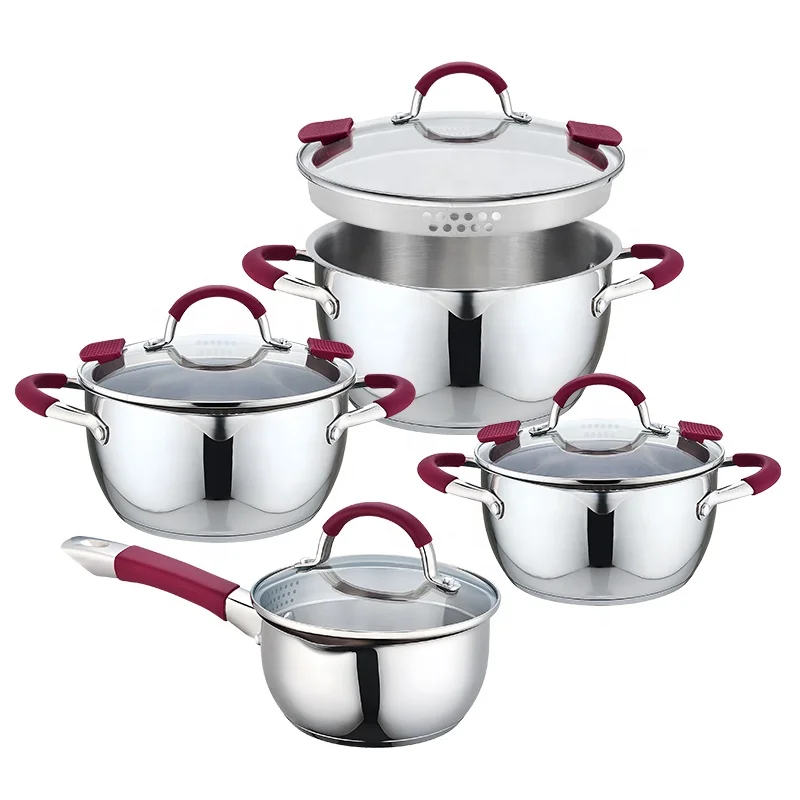 

Wholesale Conical Shape 8pics Cooking Pots and Pans Stainless Steel Casserole Saucepan Cookware Set