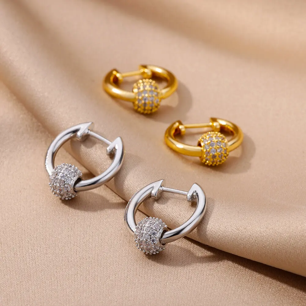 Stainelss Steel Round Earrings for Women Men Gold Plated Zircon Hoop Earrings Gothic Punk Jewelry Wedding Gifts Free Shipping
