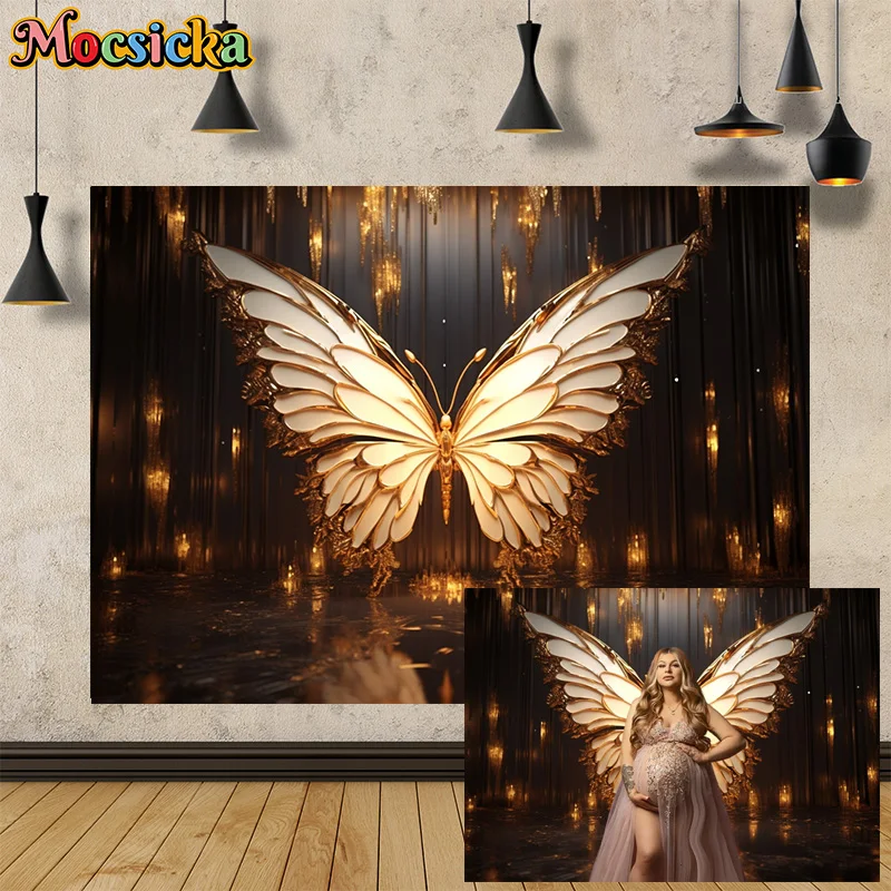 Mocsicka Photography Background Butterfly Wings Glitter Decor Adult Maternity Artistic Portrait Kids Happy Birthday Photo Props