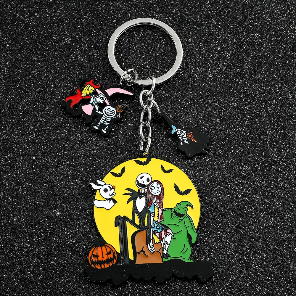 The Nightmare Before Christmas Keychain Sally Jack Skellington Halloween Keyrings Car Key Holder for Couple Jewelry Gifts