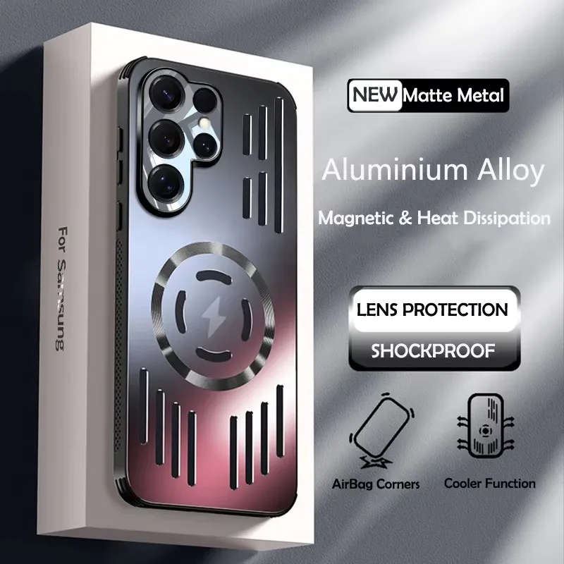 Luxury Hard Metal Heat Dissipation Cover For Samsung Galaxy S25 Plus Ultra S25Ultra Cool Protective Magnetic Wireless Charger