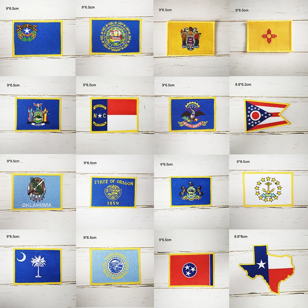 Parches bordados completos Insignia EE.UU. Estados Unidos de América Bandera estadounidense Nueva York Texas Carolina México Nueva Jersey Nebraska Utah