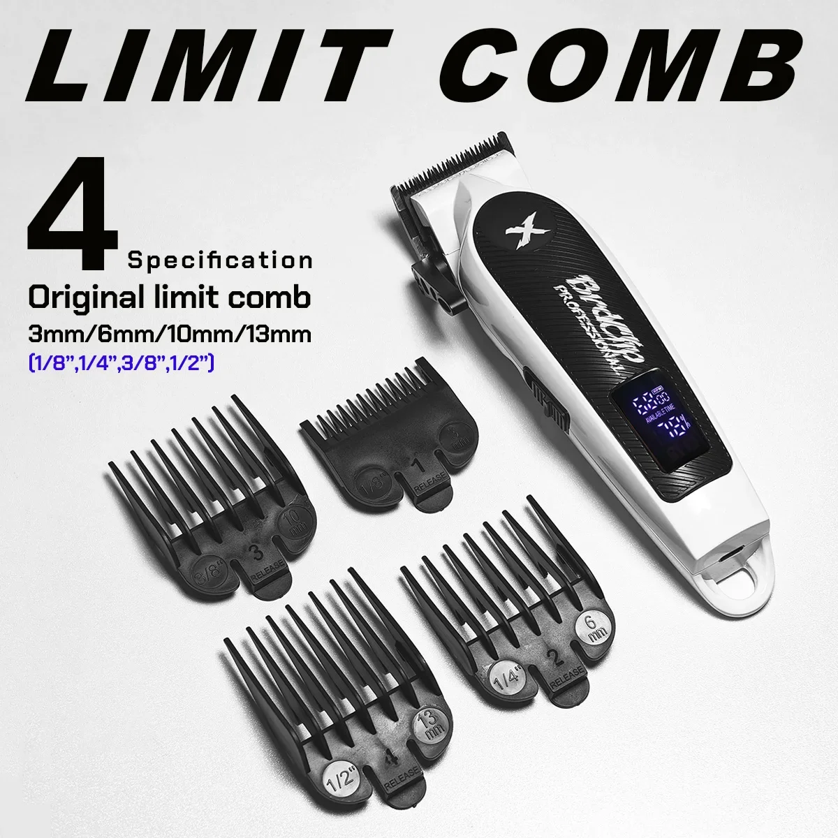 المهنية BRDCLIP جميع المعادن الجسم 6800 دورة في الدقيقة مشابك شعر 4 مستويات تعديل شفرة الحلاق ماكينة حلاقة كهربائية LED عرض للرجال