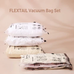 FLEXTAILGEAR Set di sacchetti per aspirapolvere – 4 sacchetti salvaspazio durevoli per vestiti e biancheria da letto (schiacciano la pompa) – Ideale per i viaggi e la casa