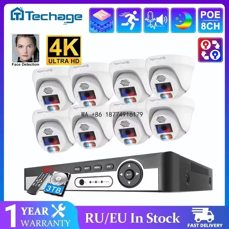 wmwmnu 8CH 8MP 5MP Security System POE Face Detect Dome Indoor Two Way Communication Color Night Record Surveillance