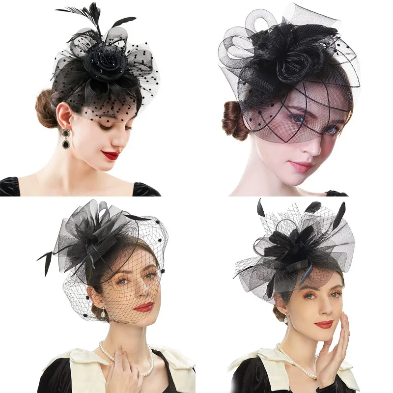 European and American Bride Hair Accessories Mesh Small Feather Headpiece Horse Racing Festival Head Flower Fascinator Hats