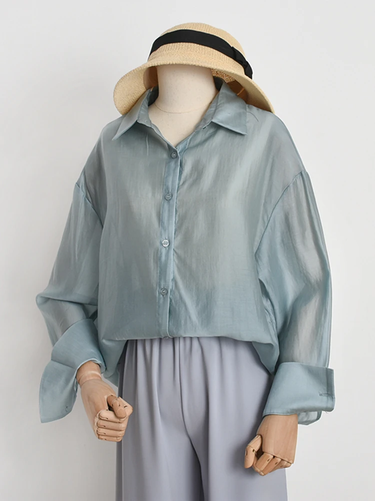 قميص واقي من الشمس أنيق خفيف ورقيق بلون الحلوى، قميص ليوسيل ناعم ومريح للسيدات كبير الحجم، بلوزة مكيفة #2