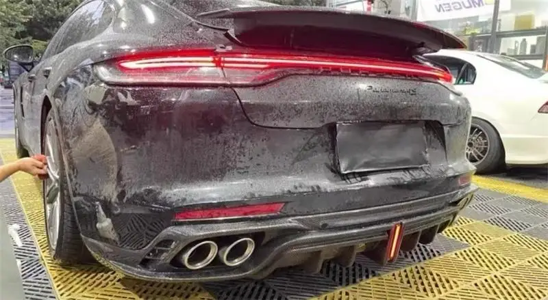 For Porsche Panamera 971 2017-2023 Real Carbon Fiber Rear Bumper Lip Diffuser Splitters Spoiler Back Car Accessories Body Kit view 3