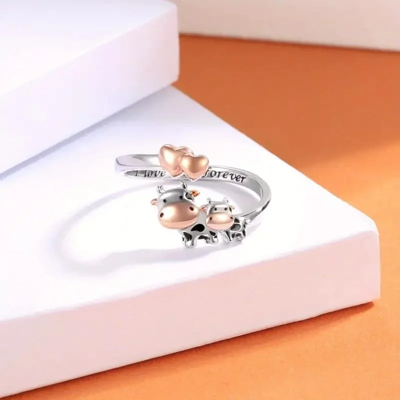 New Cute Cow Loving Ring Women Fashion Party Ring Zinc Alloy Metal Classic Style