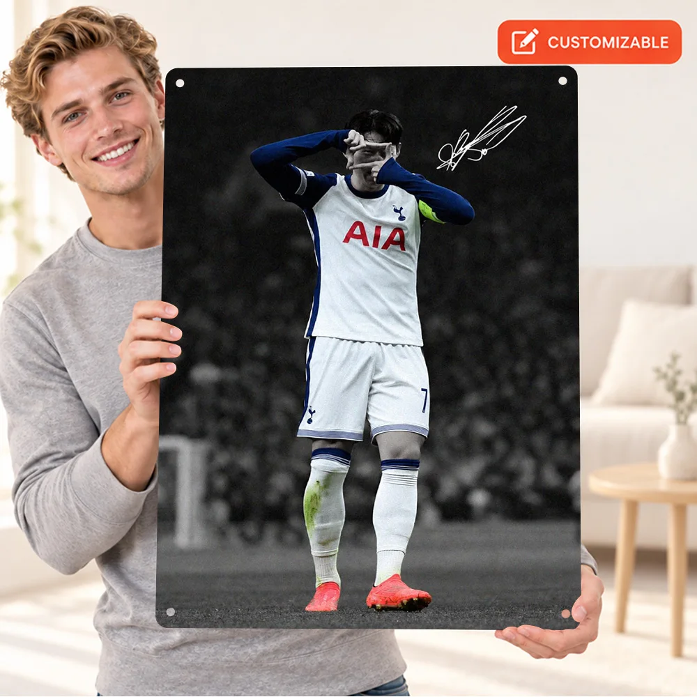 Son Heung-Min Football Player Celebration Aluminum Poster Personalized Metal Sign Sports Photography Wall Art For Home Office