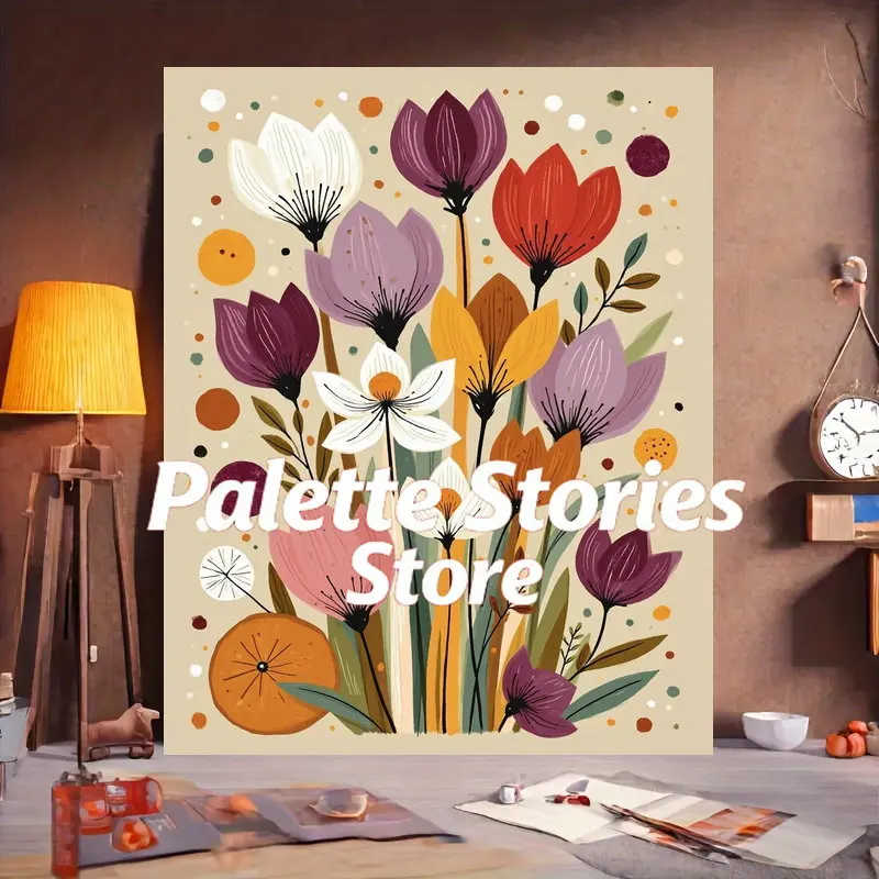 

Frameless One Paint by Number Set, Suitable for Beginners And Adults, Featuring Brown Tulips for Floral Enthusiasts And Those Wh