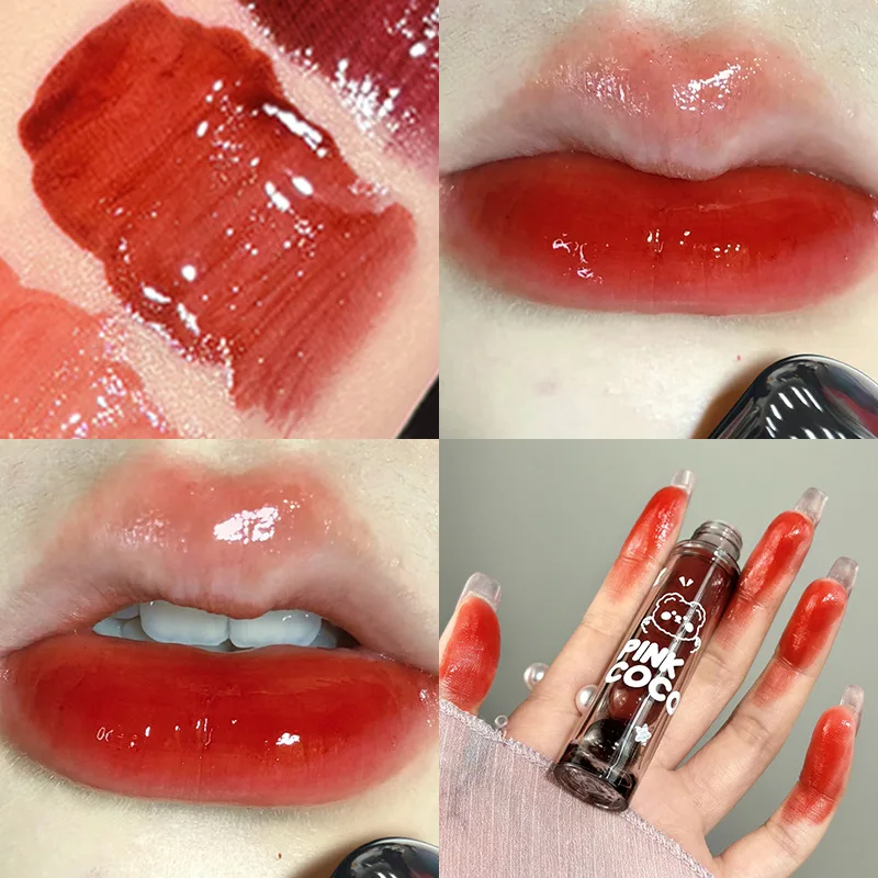 Moisturizing Mirror Lip Glaze Liquid Water Light Nude Lasting Lip Gloss Sexy Red Cosmetic Black Cherry Non-stick Cup Makeup