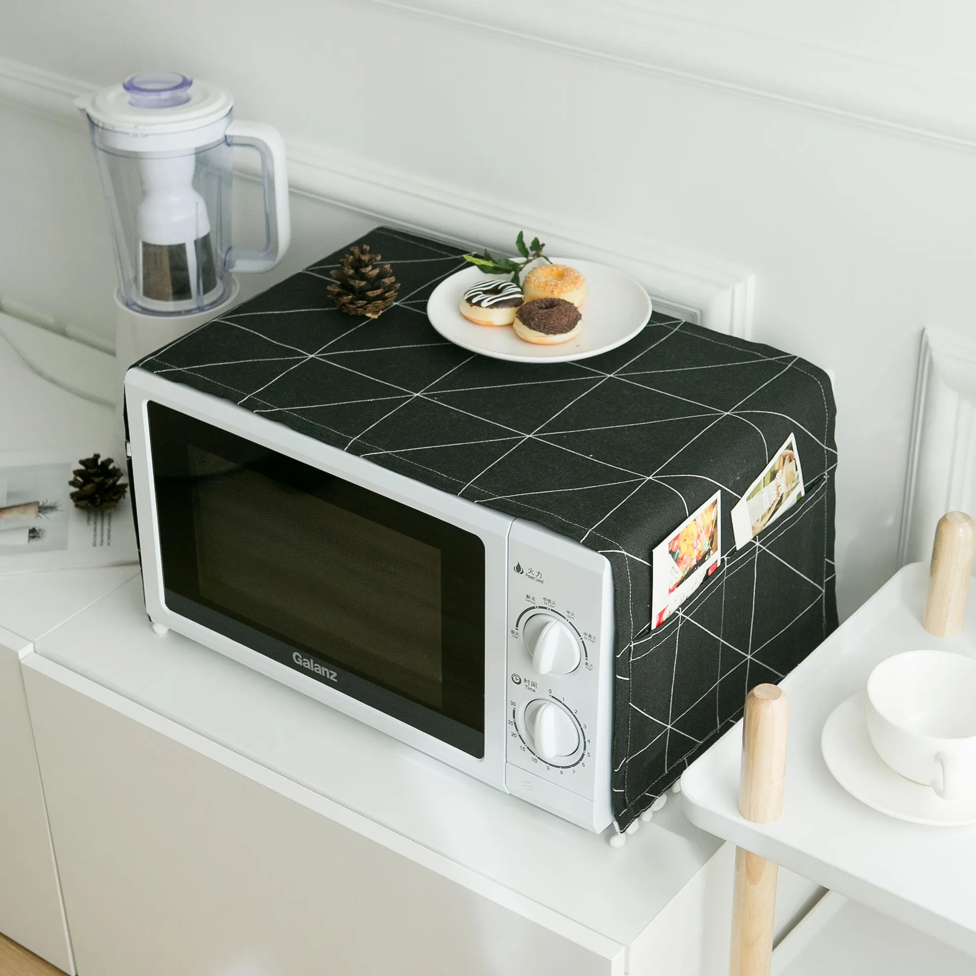 Microwave Oven Covers Nordic Plaid Dust-proof Cover All-purpose Linen Kitchen Accessories Side Pockets Storage Portable Modern