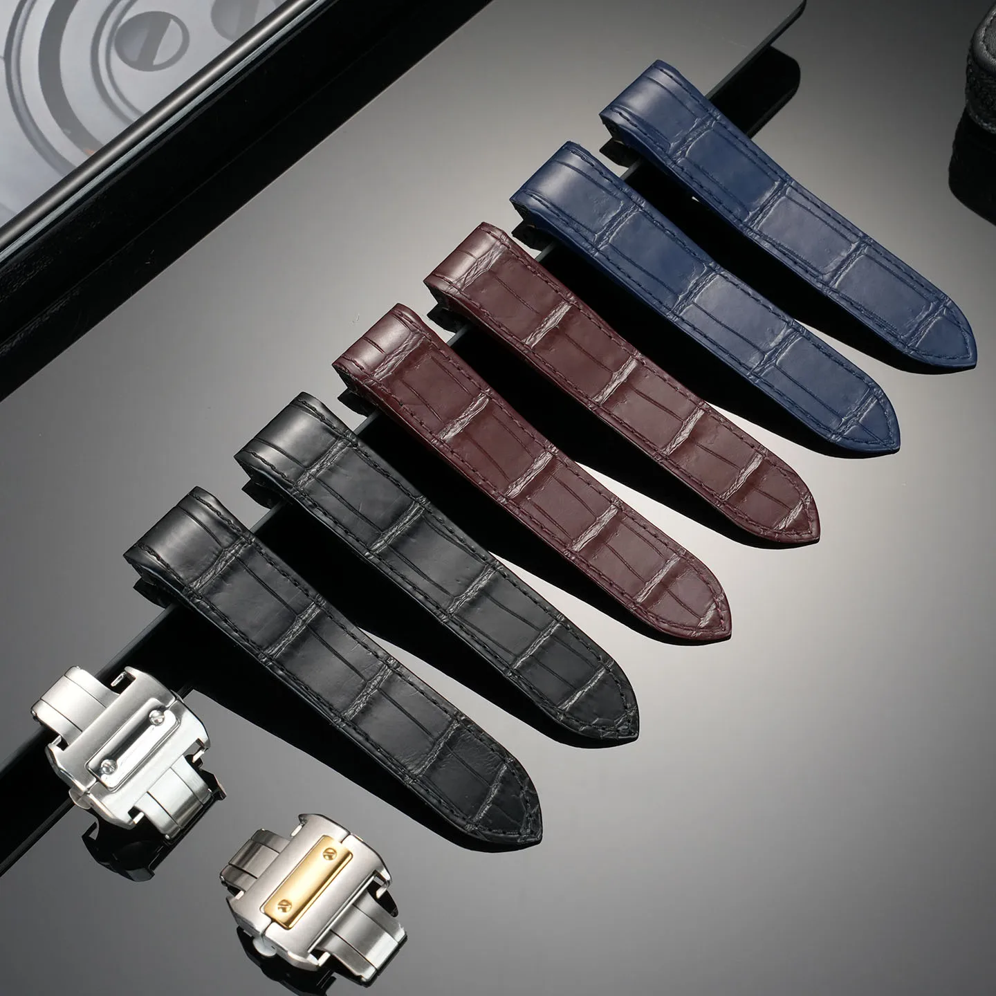 

20mm 23mm Black Brown Blue High Quality Crocodile Watch Strap For Cartier Santos 100 Series Men's Watchband Folding Buckle