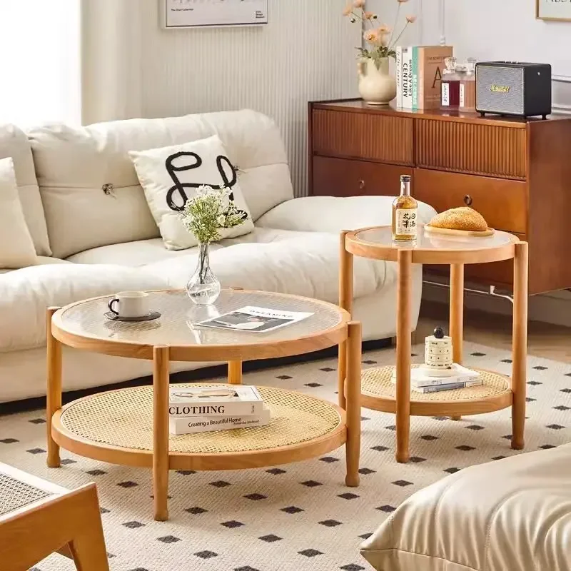 

Wooden Small Space Coffee Table Minimalist Nordic Glass Coffee Table Round Living Room Mesinha Para Sala Hotel Furniture