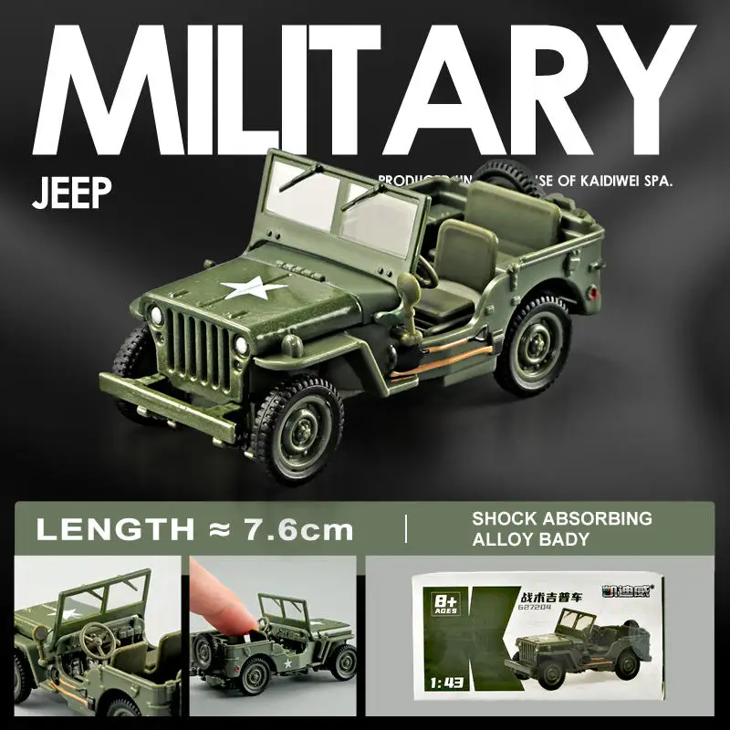 1/43 JEEP WILLYS Military Army Vehicle Miniature Model Zinc Alloy Toy Car Free Wheels Diecast Metal Collection Gift For Kids