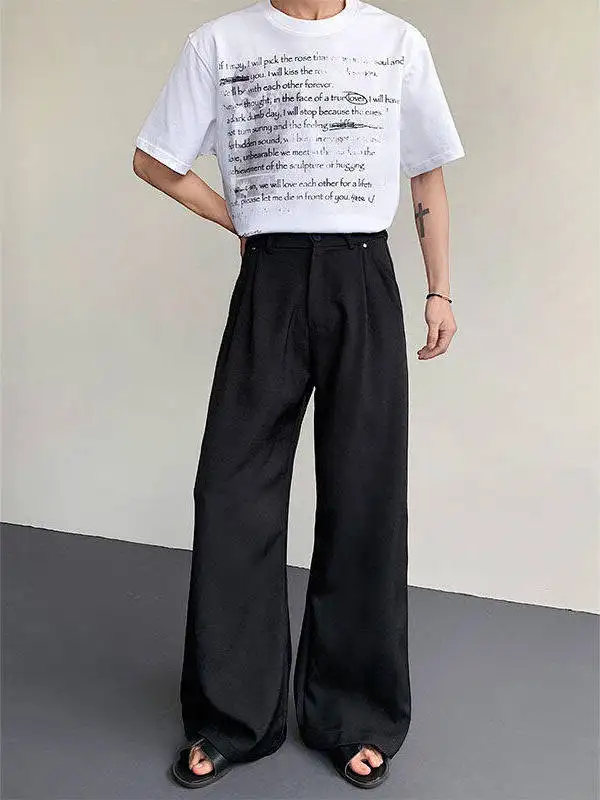 

Loose Straight Leg White Suit Pants Men's Casual Trousers Spring Summer Korean Sle Decorative Rivet Design Wide Leg Pants