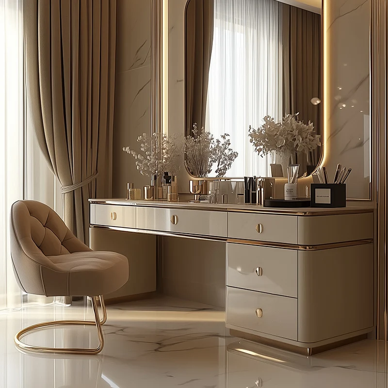 Light luxury senior dresser bedside table with drawer integrated modern solid wood dressing table for bedroom home Furniture