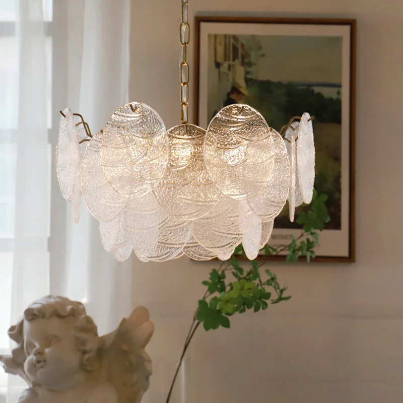 Light luxury Nordic French living room, antique glass crystal LED chandelier  master bedroom dining room lighting fixtures