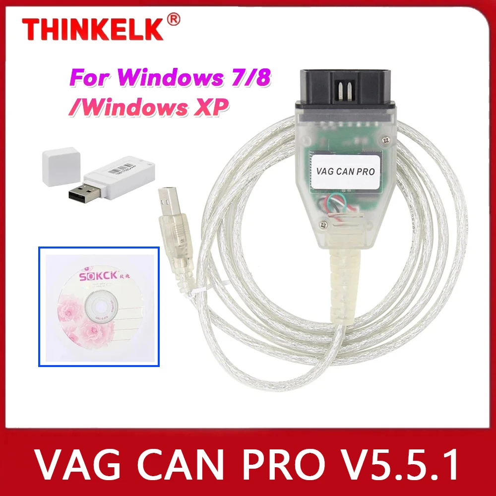 VAG CAN PRO V5.5.1 with FTDI FT245RL VCP OBD2 Diagnostic Interface USB Cable Support Can Bus UDS K Line Works for AUDI/VW