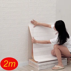 HMSYK 2m Long 3D Brick Wall Stickers DIY Decor Self-Adhesive Waterproof Wallpaper For Kids Room Bedroom Kitchen Home Wall Decor