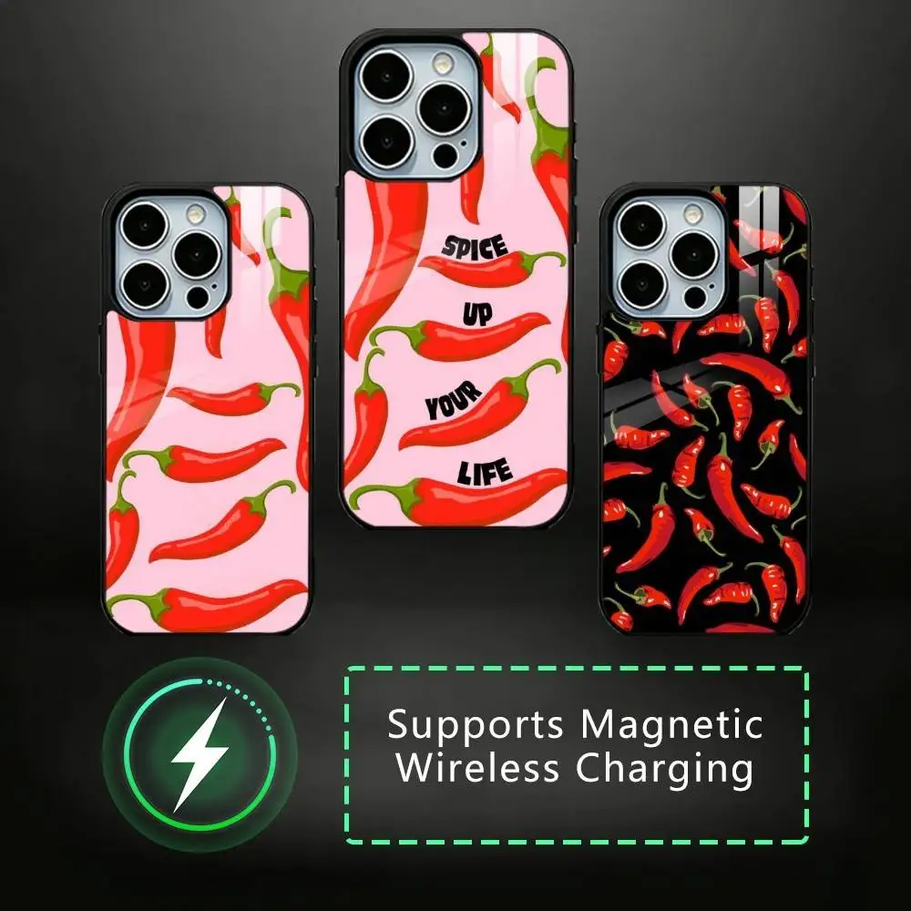 

Chili pepper illustration Phone Case For iPhone17,16,15,14,13,12,11 Plus,Pro Allows magnetic wireless charging