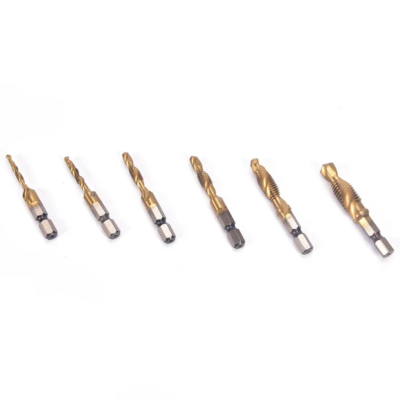 M3-M10 Hex Shank Titanium Plated HSS Hand Screw Thread Metric Tap Drill Bits