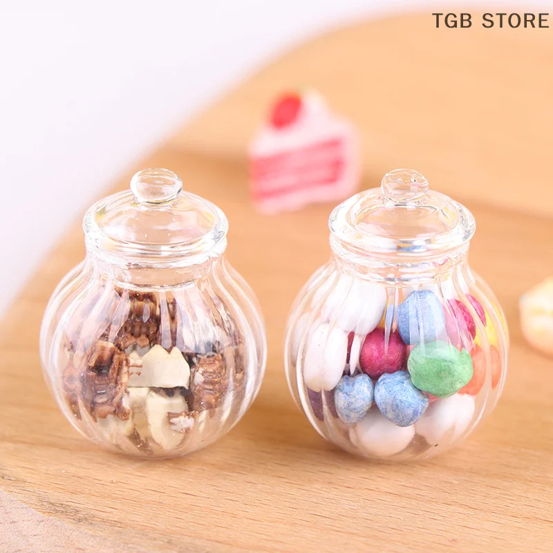 1:12 Dollhouse Miniature Round Glass Bottle Candy Jar Mini Candy Bottle Model