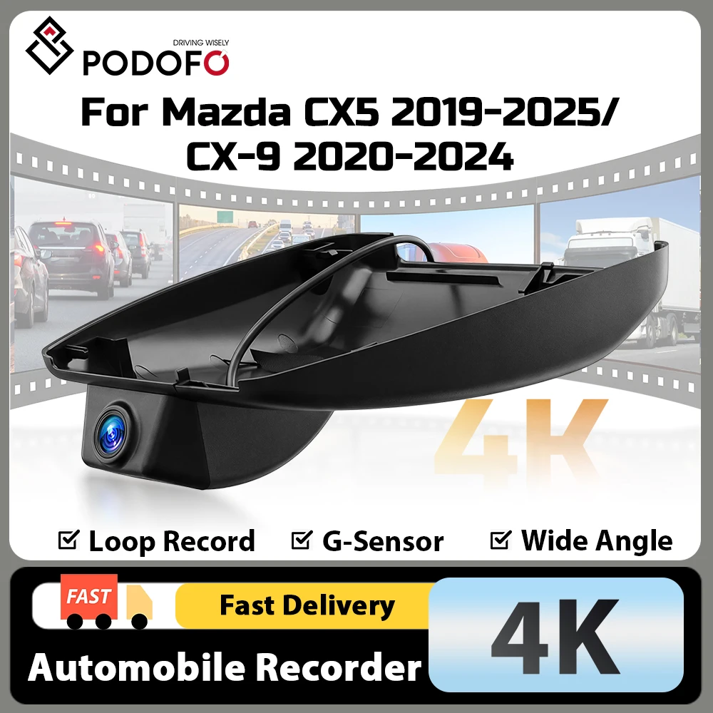 Podofo 4K Dashcam 150 °   Auto-Dashcam mit G-Sensor und Loop-Aufnahme, passend für Mazda CX-5 2019-2025 & CX-9 2020-2024