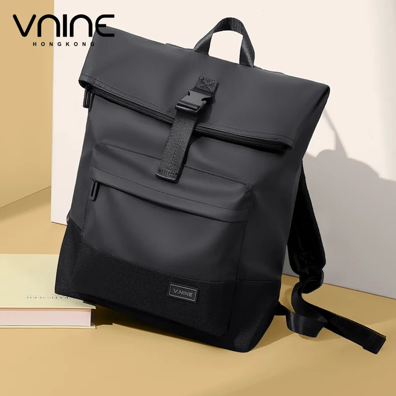 V.nine-メンズ防水オックスフォードバックパック、ラップトップバックパック、マルチコンパートメント、オフィスバックバッグ、ブラックカラー、15.6インチ