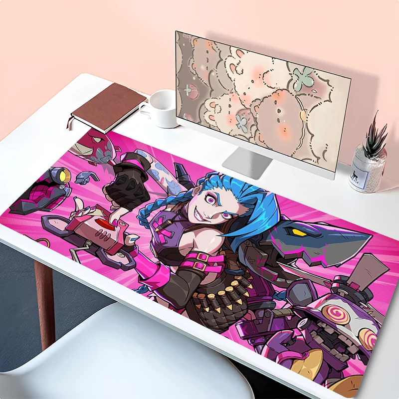 

Mouse Pad Kawaii Anime Gir Desktop Mouse Mat Laptop League of Legends Jinx Mousepad PC Arcane Pink HD Print Keyboard Pad For LOL