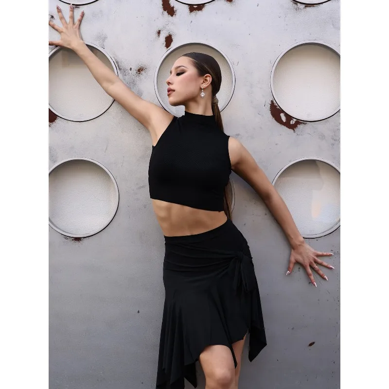 Robe de danse latine personnalisée, jupe spéciale haut de gamme, demi-jupe irrégulière A22