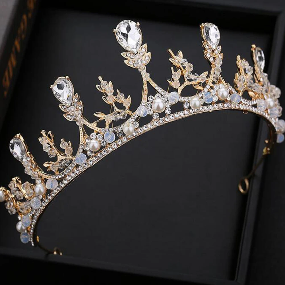 

Bridal Hair Accessories Women Crown Headwear Durable Rhinestone Decor Simple Headdress Golden Wedding Jewelry Ornament