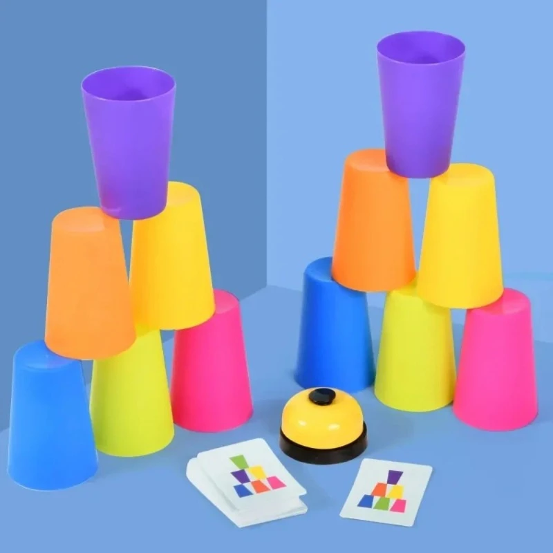 1 conjunto crianças montessori brinquedo pilha copo versus cartas de jogo de tabuleiro educacional iluminação intelectual cor cognição treinamento lógico