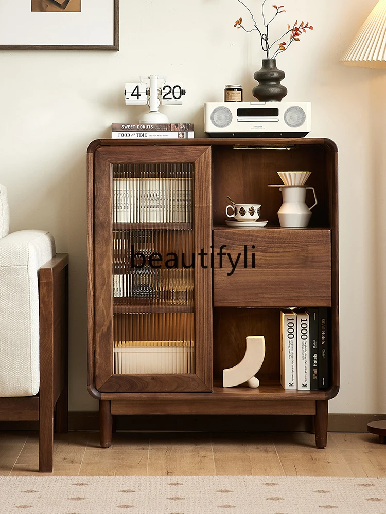

North American black walnut dining side cabinet Nordic simple solid wood side cabinet Household locker