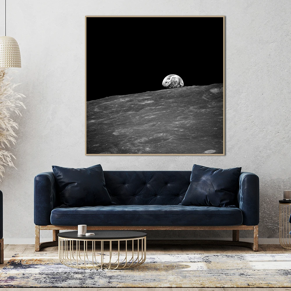 Nasa Apollo Earthrise Photo Modern Wall Art, Canvas Painting, Print Space Poster, Earth Picture for Living Room, Home Decor