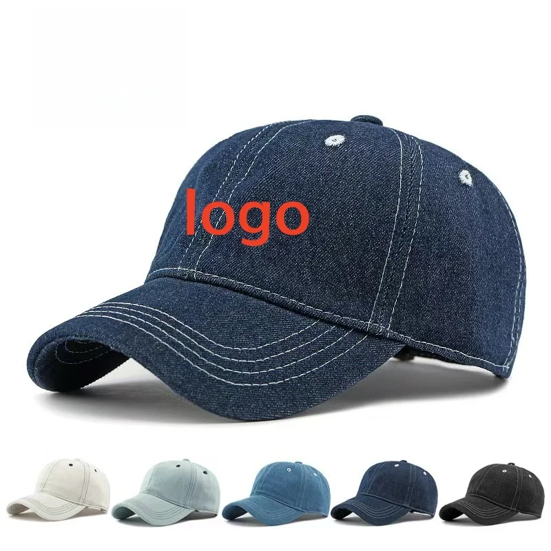 2026 Customized Logo Solid Color Denim Baseball Cap for Women Korean Casual Duckbill Cap for Men Summer Sun Protection Cap