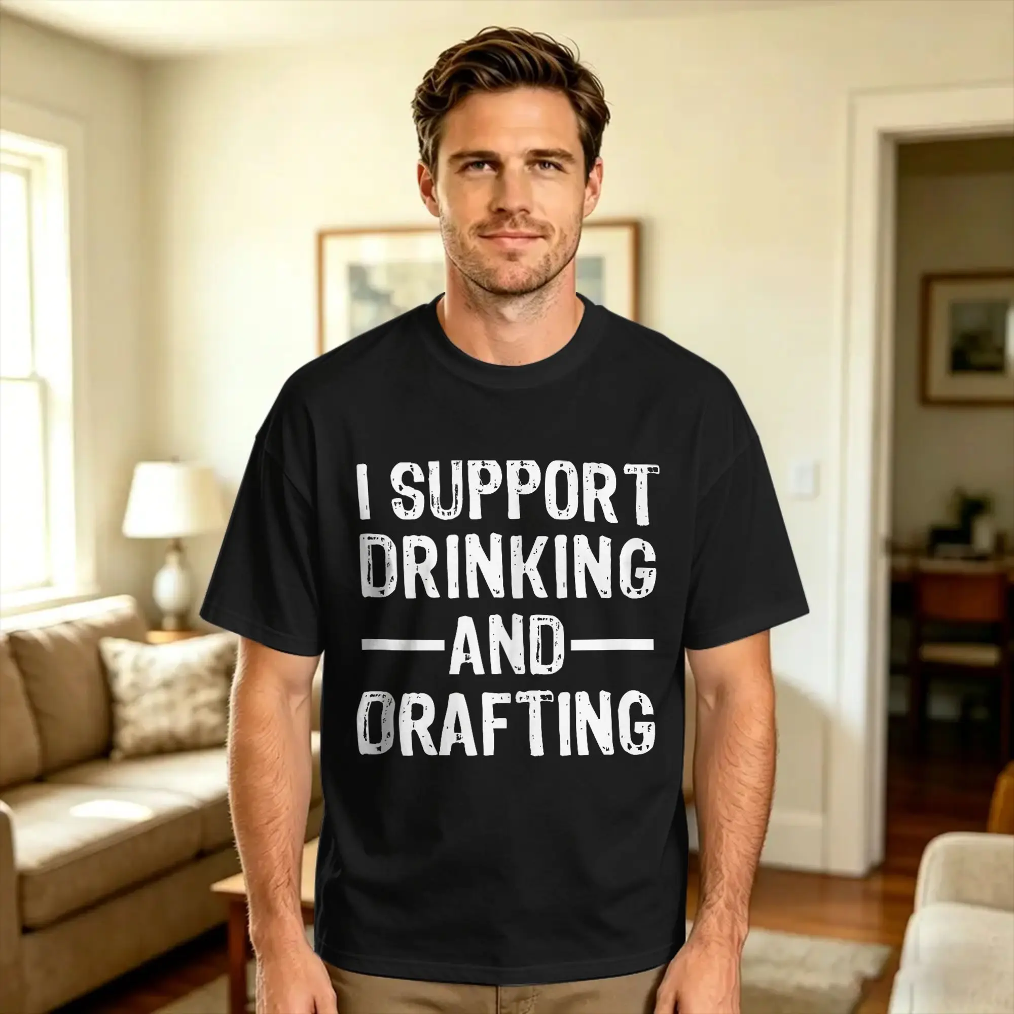 Casual T-Shirt Summer I Support Drinking and Drafting Fantasy Football Player Hip Hop T-Shirts  100 Cotton Tshirt for Man